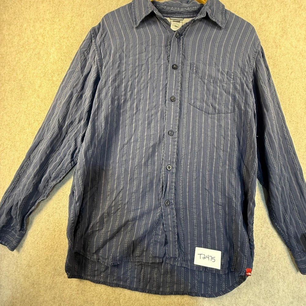 The North Face Mens Blue Striped Long Sleeve Button Down Hiking Shirt Large